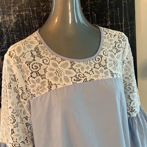 Andrew Marc New York Lace Shoulder Bell Sleeve Top - Picture 2 of 9